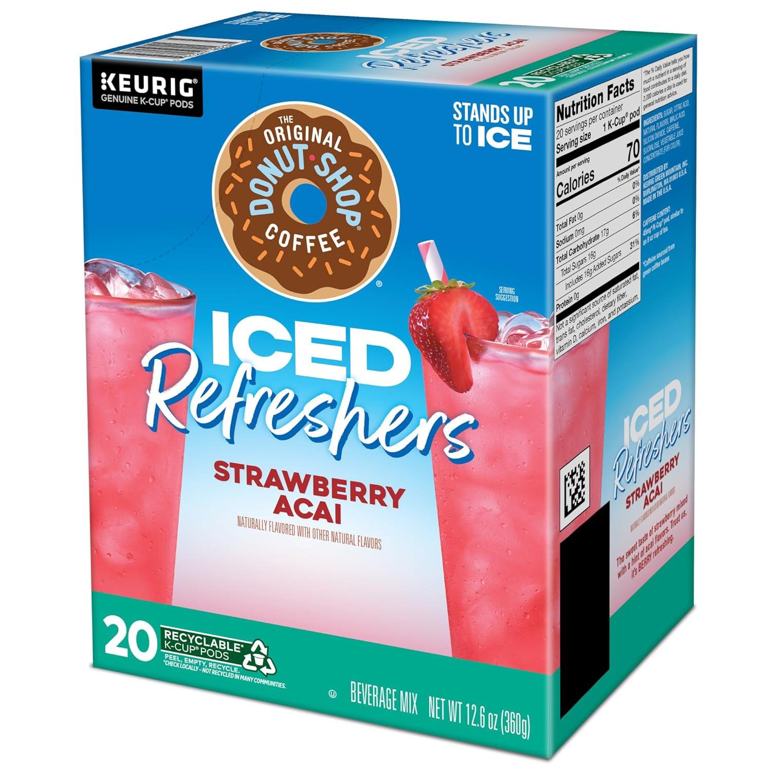 imageThe Original Donut Shop Iced Refreshers Strawberry Aa Flavor Keurig Single Serve KCup Pods 60 Count 6 Packs of 10Strawberry Acai Refresher
