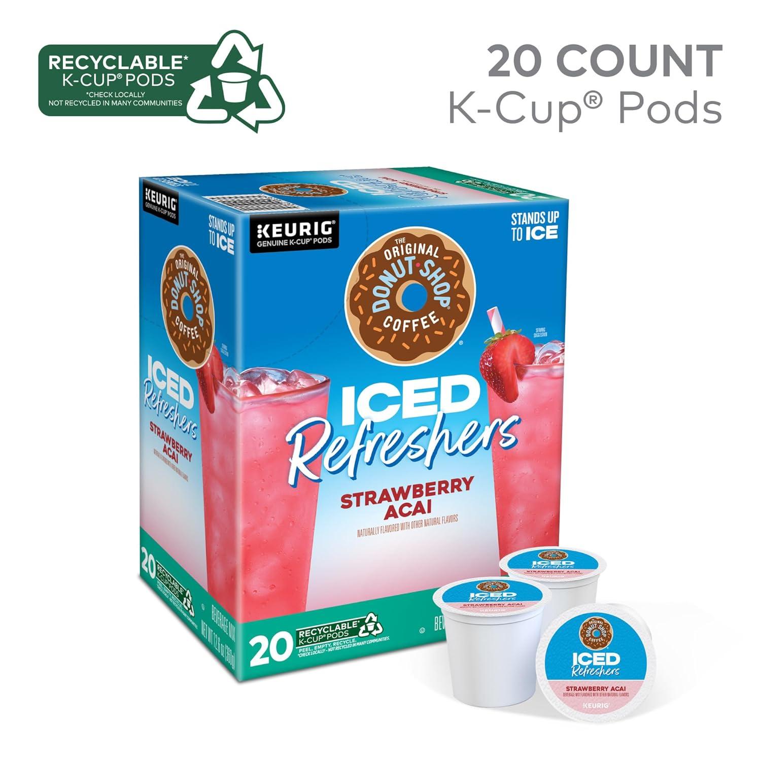 imageThe Original Donut Shop Iced Refreshers Strawberry Aa Flavor Keurig Single Serve KCup Pods 60 Count 6 Packs of 10Strawberry Acai Refresher