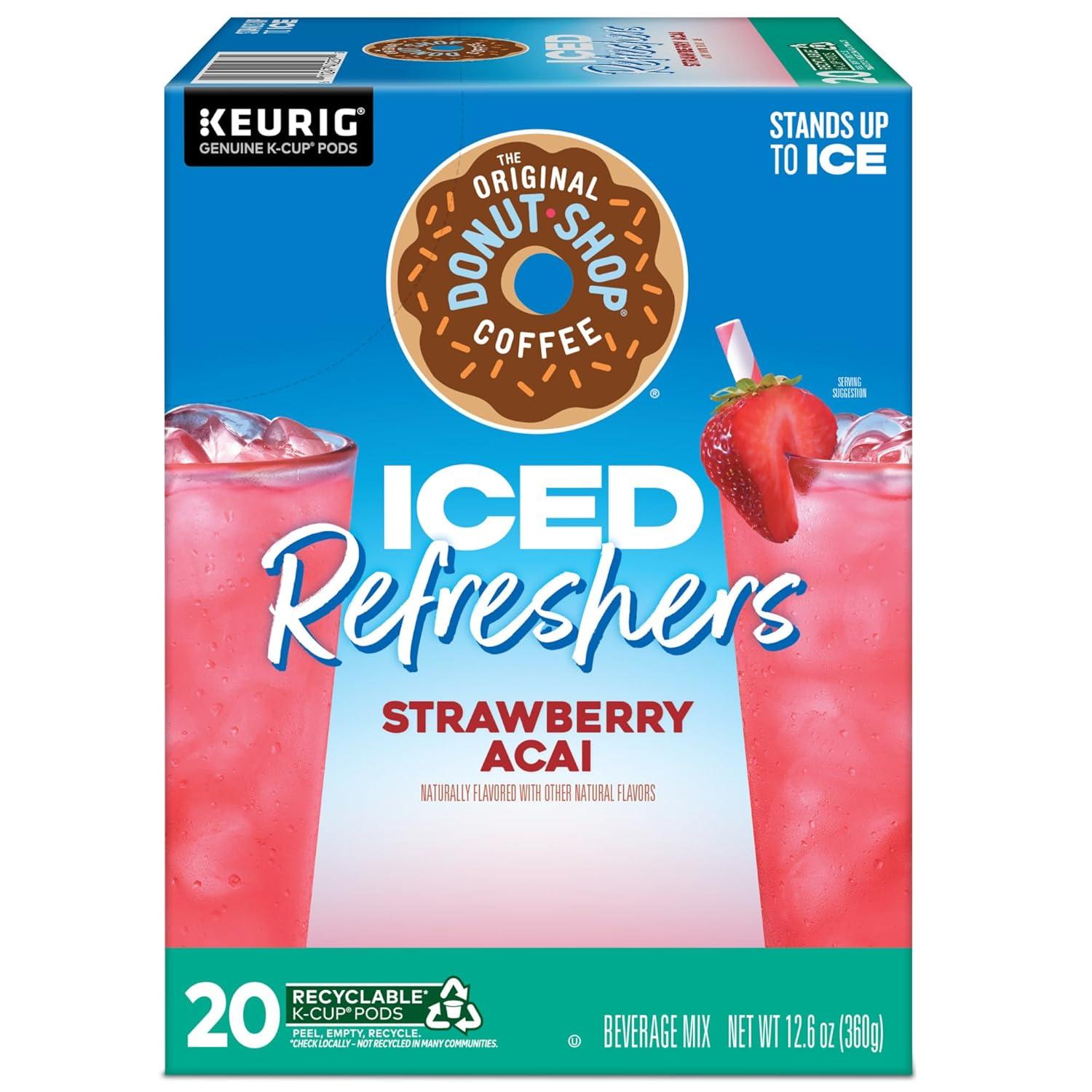imageThe Original Donut Shop Iced Refreshers Strawberry Aa Flavor Keurig Single Serve KCup Pods 60 Count 6 Packs of 10Strawberry Acai Refresher