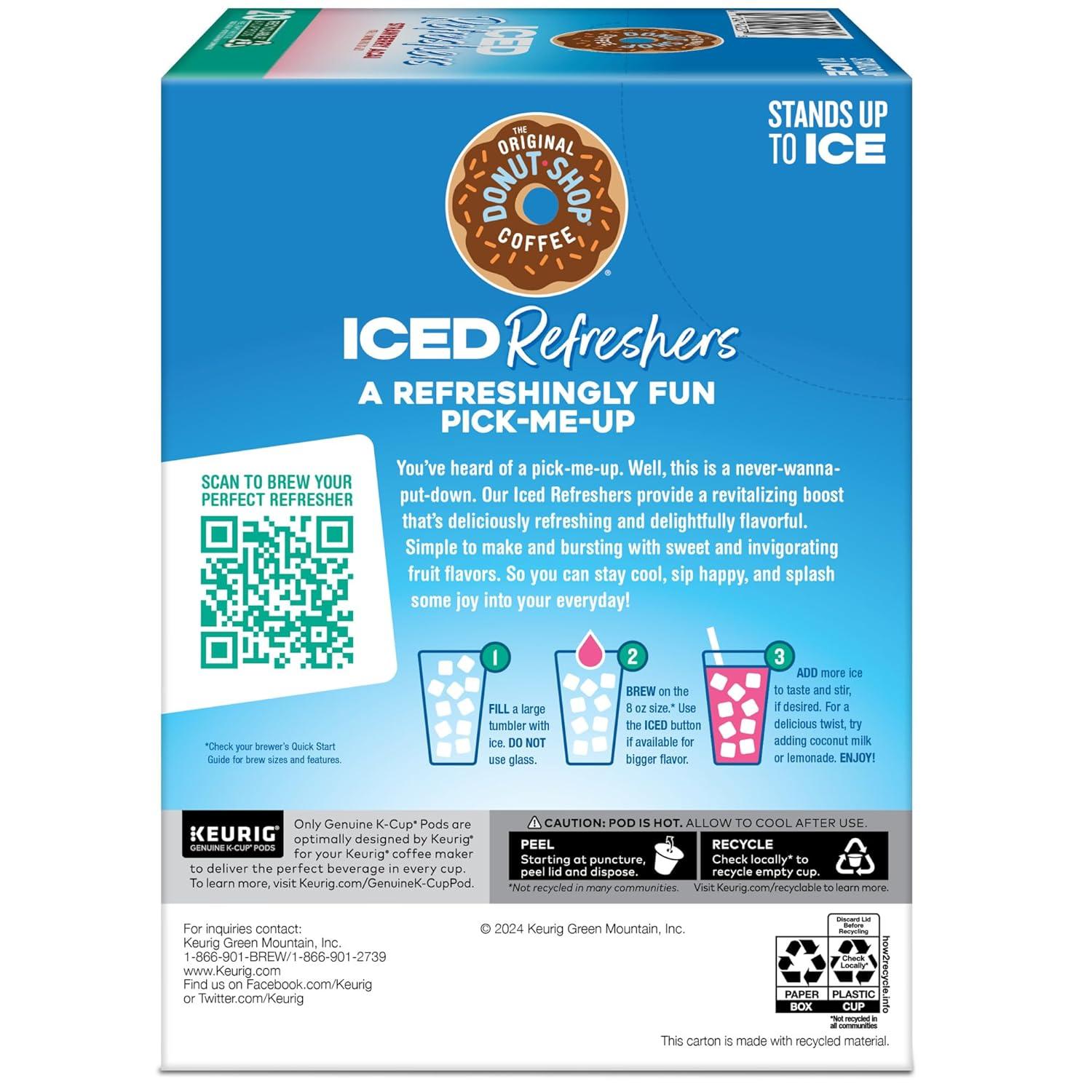 imageThe Original Donut Shop Iced Refreshers Strawberry Aa Flavor Keurig Single Serve KCup Pods 60 Count 6 Packs of 10Strawberry Acai Refresher