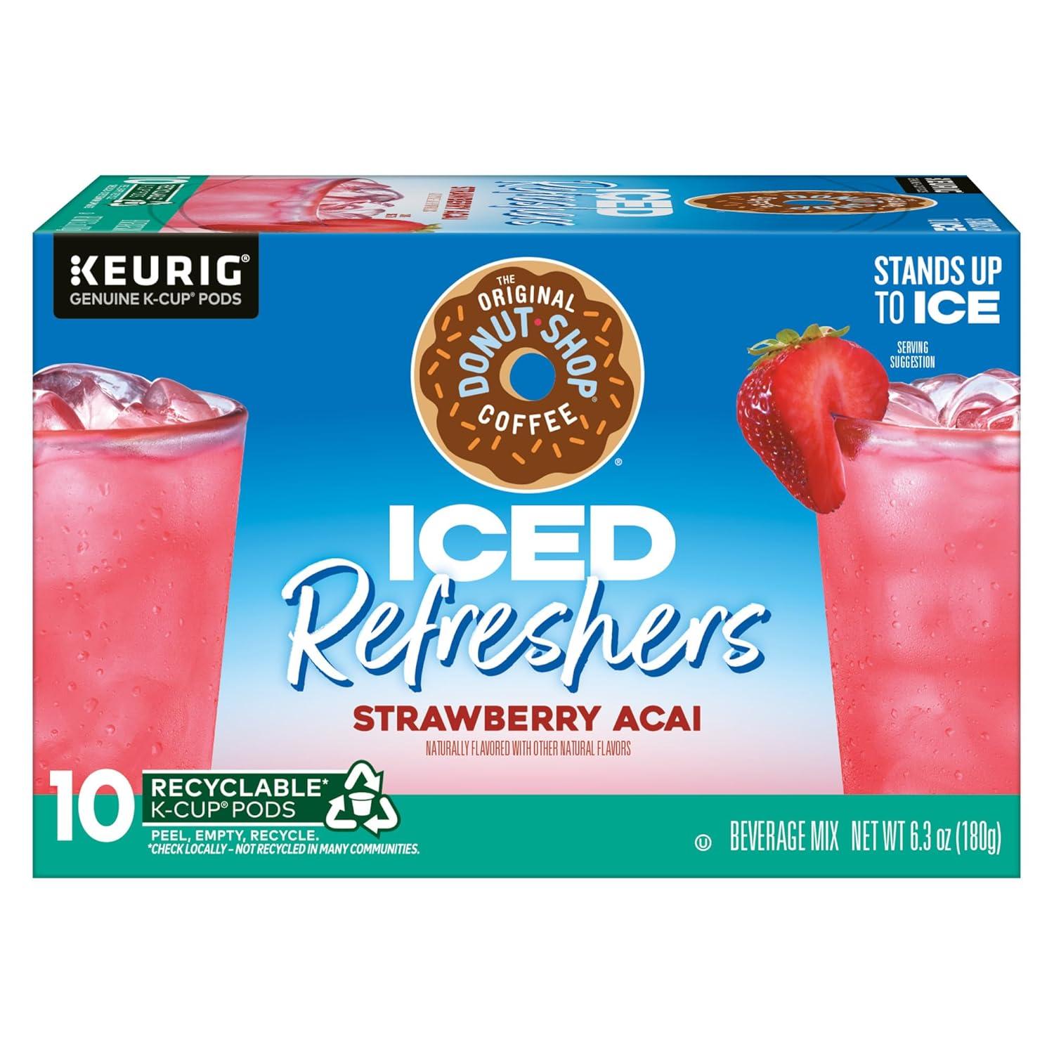 imageThe Original Donut Shop Iced Refreshers Strawberry Aa Flavor Keurig Single Serve KCup Pods 60 Count 6 Packs of 10Strawberry Acai Refresher