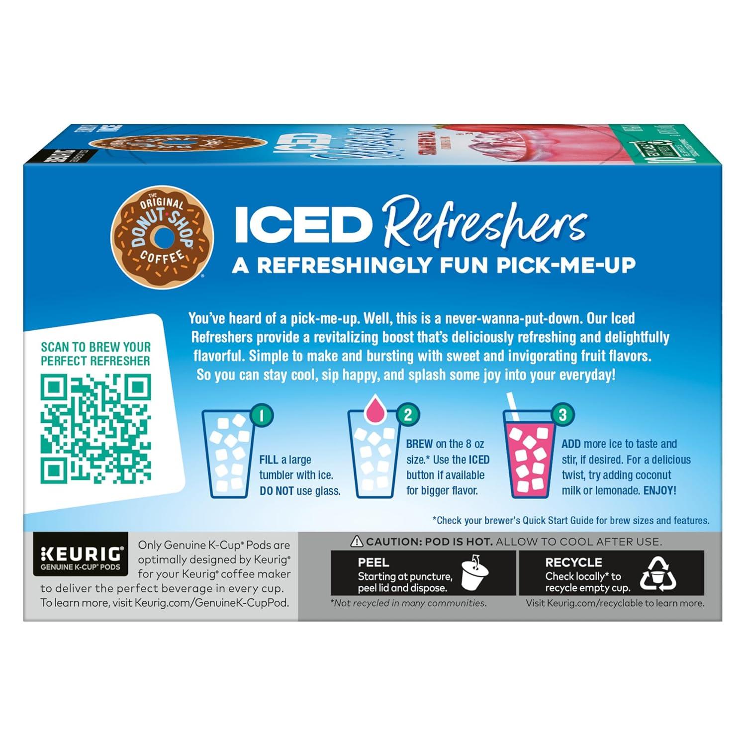 imageThe Original Donut Shop Iced Refreshers Strawberry Aa Flavor Keurig Single Serve KCup Pods 60 Count 6 Packs of 10Strawberry Acai Refresher