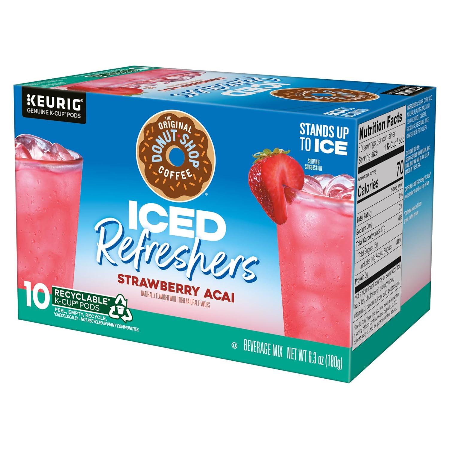 imageThe Original Donut Shop Iced Refreshers Strawberry Aa Flavor Keurig Single Serve KCup Pods 60 Count 6 Packs of 10Strawberry Acai Refresher