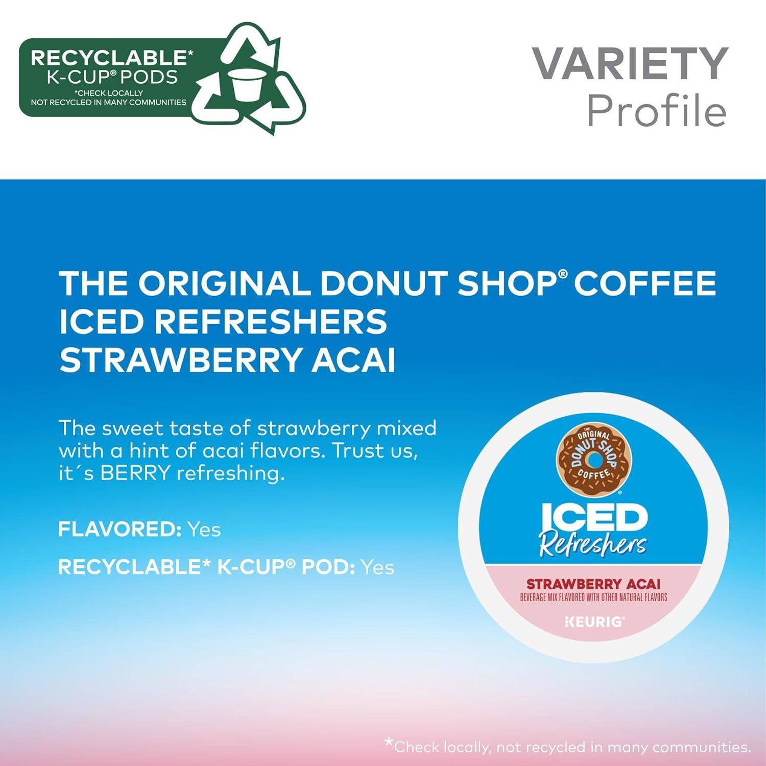 imageThe Original Donut Shop Iced Refreshers Strawberry Aa Flavor Keurig Single Serve KCup Pods 60 Count 6 Packs of 10Strawberry Acai Refresher