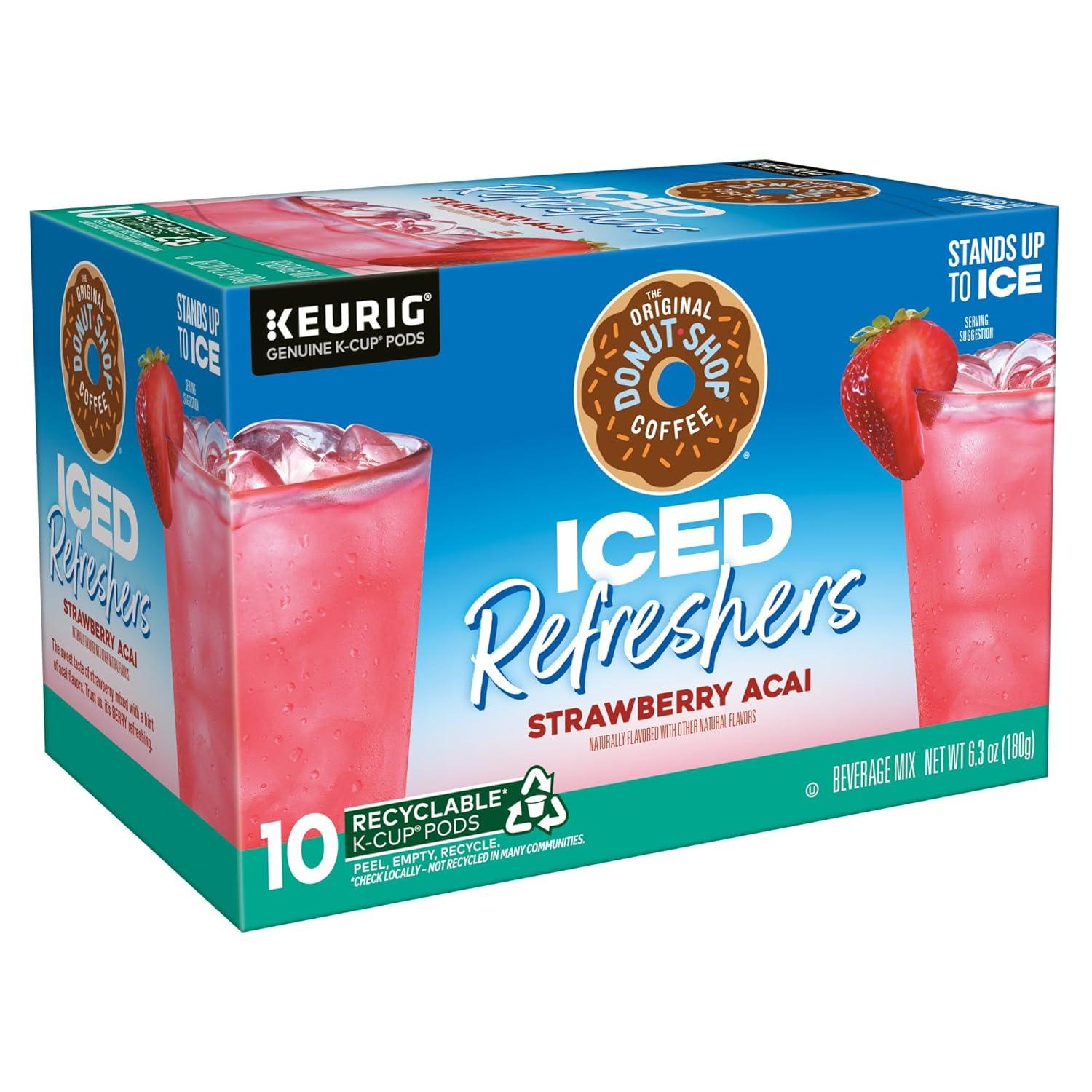 imageThe Original Donut Shop Iced Refreshers Strawberry Aa Flavor Keurig Single Serve KCup Pods 60 Count 6 Packs of 10Strawberry Acai Refresher