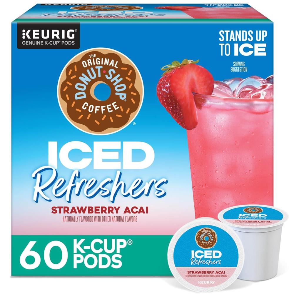 imageThe Original Donut Shop Iced Refreshers Strawberry Aa Flavor Keurig Single Serve KCup Pods 60 Count 6 Packs of 10Strawberry Acai Refresher