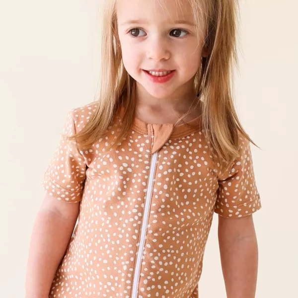 PARADE Organic Signature Print 2Way Zip Romper Short Sleeve Caramel White Pebble 612 MonthsPARADE Organic Signature Print 2Way Zip Romper Short Sleeve Caramel White Pebble 612 Months