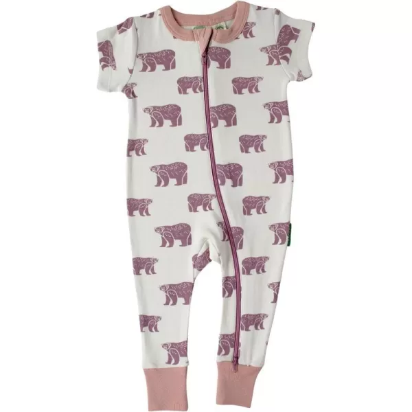 PARADE Organic Signature Print 2Way Zip Romper Short SleevePale Plum Bears