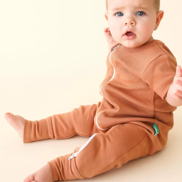 PARADE Organic Essential Basics 2Way Zip Romper  Short SleeveCaramel Brown