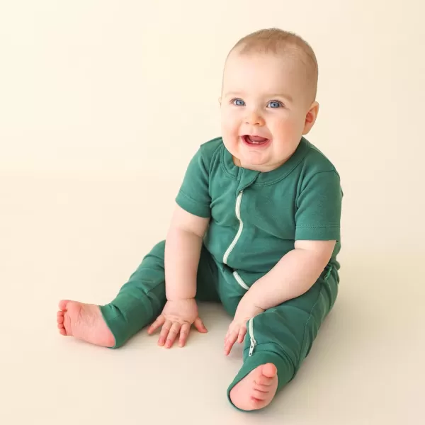 PARADE Organic Essential Basics 2Way Zip Romper  Short SleeveEmerald Green