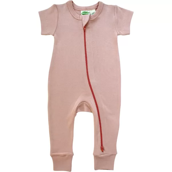 PARADE Organic Essential Basics 2Way Zip Romper  Short SleevePale Pink