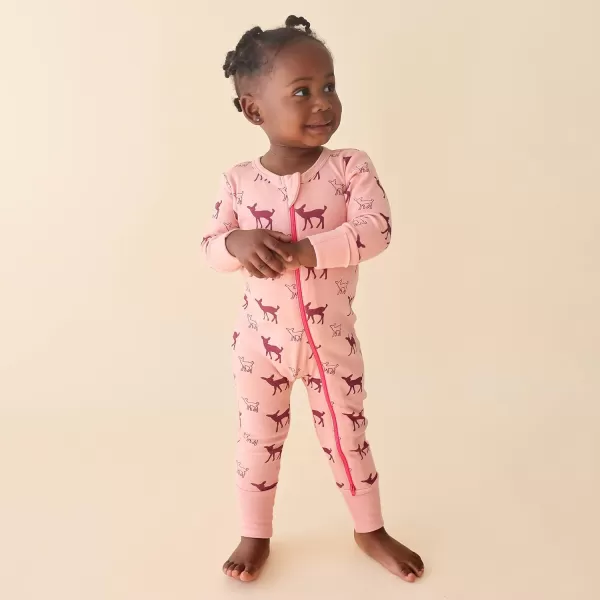 PARADE Organic Signature Print 2Way Zip Matching Holiday Romper  Long SleeveBerry Deer