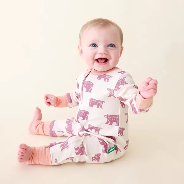 PARADE Organic Signature Print 2Way Zip Matching Holiday Romper  Long SleevePale Plum Bears