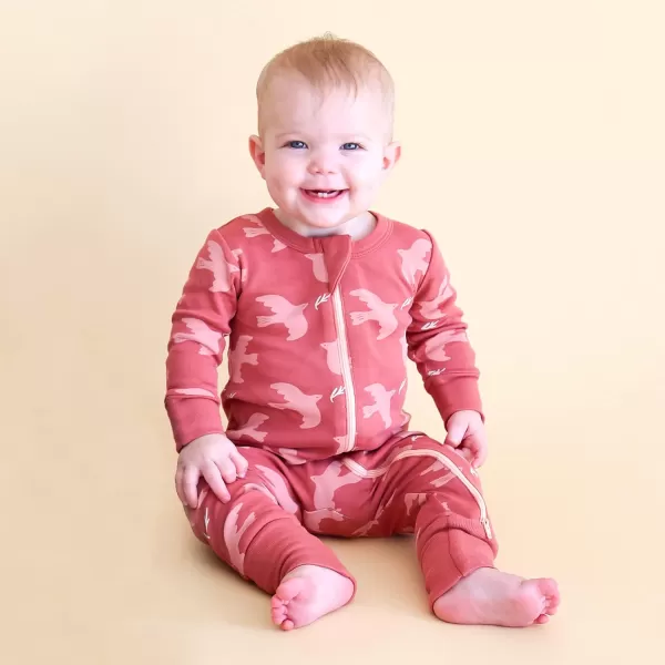 PARADE Organic Signature Print 2Way Zip Matching Holiday Romper  Long SleeveRose Doves