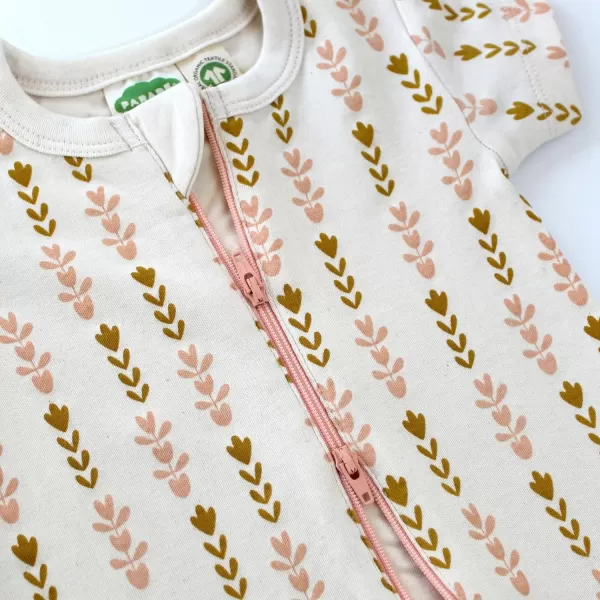 PARADE Organic Signature Print 2Way Zip Romper  Long SleevePink Flower Chain