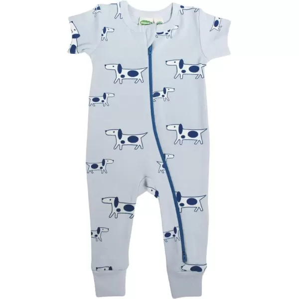 PARADE Organic Signature Print 2Way Zip Romper Short SleeveBlue Dogs