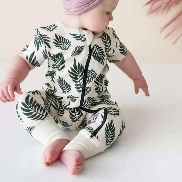 PARADE Organic Signature Print 2Way Zip Romper Short SleevePalm Leaves