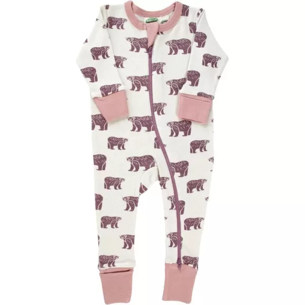 PARADE Organic Signature Print 2Way Zip Matching Holiday Romper  Long SleevePale Plum Bears