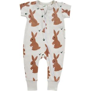 image:imagePARADE Organic Signature Print 2Way Zip Romper  Short SleeveBrown Bunnies