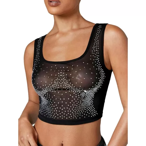 Rhinestone Mesh Black