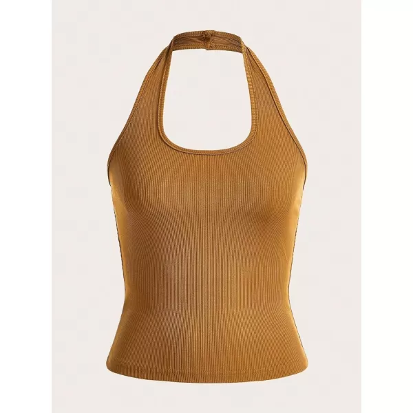 Floerns Women's 3 Pcs Casual Solid Knitted Backless Halter Sleeveless Tank Top