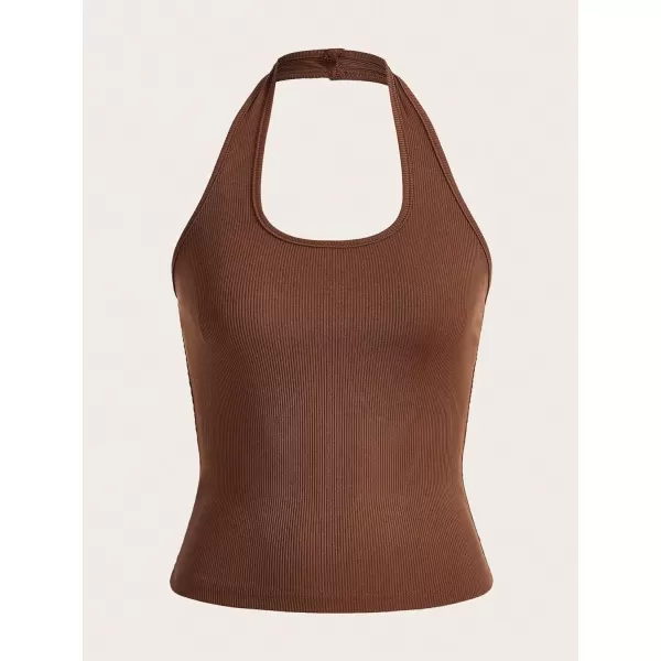 Floerns Women's 3 Pcs Casual Solid Knitted Backless Halter Sleeveless Tank Top