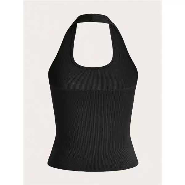 Floerns Women's 3 Pcs Casual Solid Knitted Backless Halter Sleeveless Tank Top