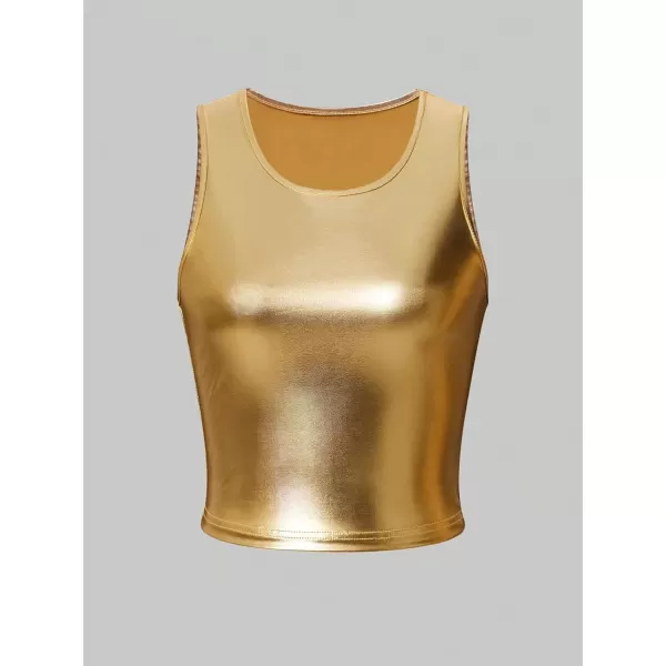 Floerns Women's 3 Pcs Faux PU Leather Solid Stretchy Crewneck Sleeveless Tank Top