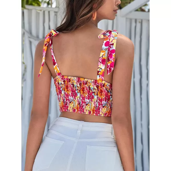 Floerns Women's Boho Allover Floral Print Sweetheart Neck Sleeveless Crop Tank Top