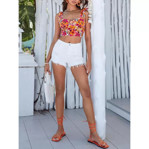 Floerns Women's Boho Allover Floral Print Sweetheart Neck Sleeveless Crop Tank Top