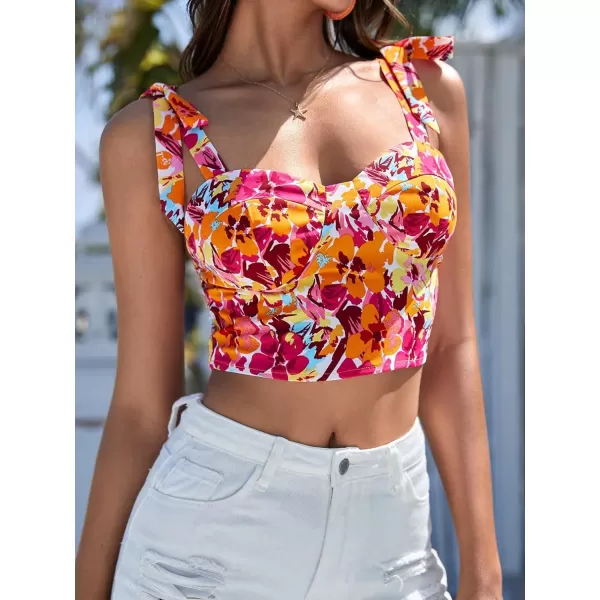 Floerns Women's Boho Allover Floral Print Sweetheart Neck Sleeveless Crop Tank Top