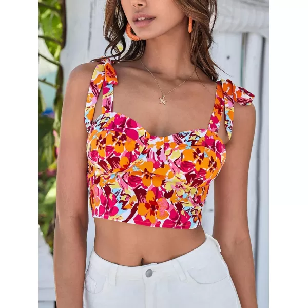 Floerns Women's Boho Allover Floral Print Sweetheart Neck Sleeveless Crop Tank Top