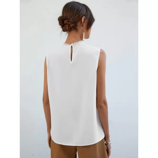 Floerns Women's Lace Splice Collar Cap Sleeve Office Blouse Tops