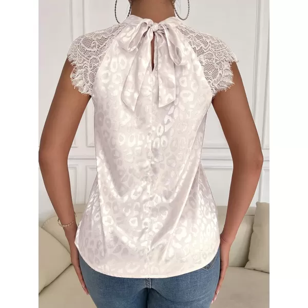 Floerns Women's Lace Splice Collar Cap Sleeve Office Blouse Tops