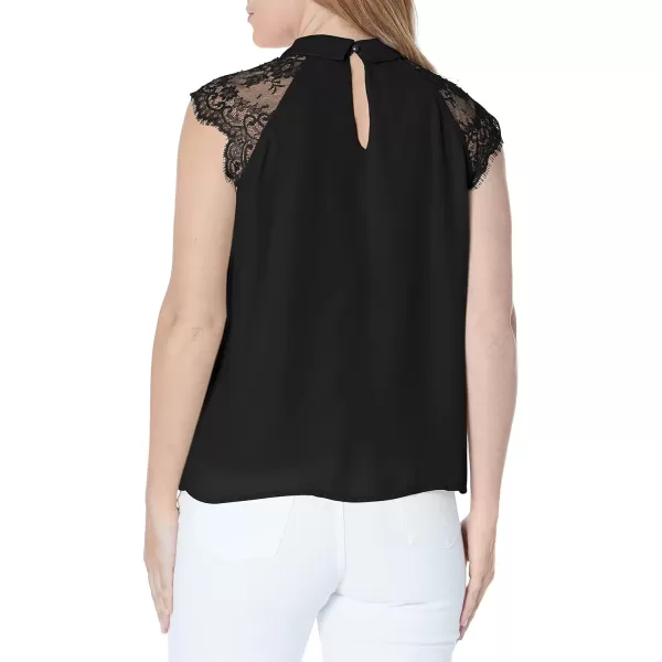 Floerns Women's Lace Splice Collar Cap Sleeve Office Blouse Tops