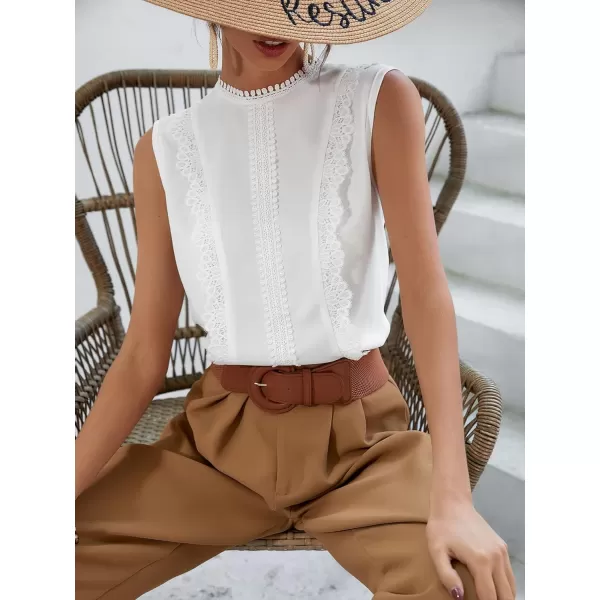 Floerns Women's Lace Splice Collar Cap Sleeve Office Blouse Tops