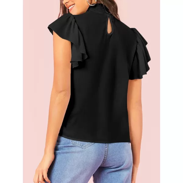 Floerns Women's Lace Splice Collar Cap Sleeve Office Blouse Tops