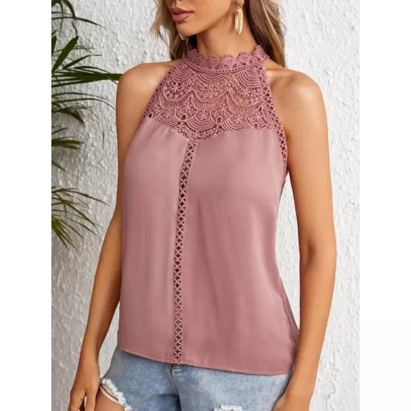 Floerns Women's Lace Splice Collar Cap Sleeve Office Blouse Tops