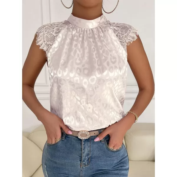Floerns Women's Lace Splice Collar Cap Sleeve Office Blouse Tops