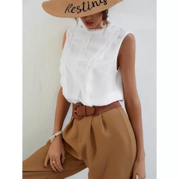 Floerns Women's Lace Splice Collar Cap Sleeve Office Blouse Tops