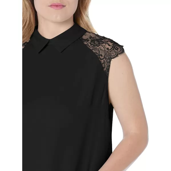 Floerns Women's Lace Splice Collar Cap Sleeve Office Blouse Tops