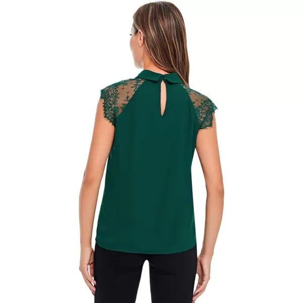 Floerns Women's Lace Splice Collar Cap Sleeve Office Blouse Tops