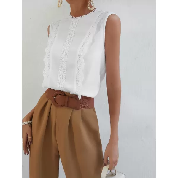 Floerns Women's Lace Splice Collar Cap Sleeve Office Blouse Tops