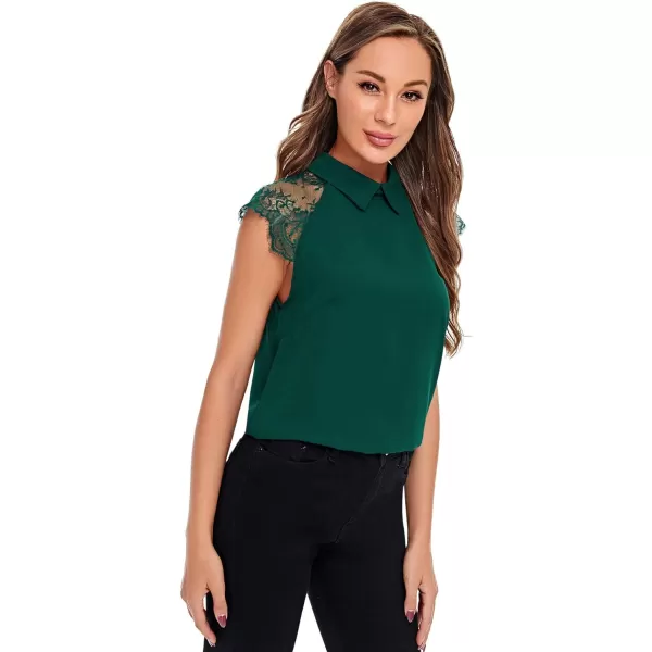 Floerns Women's Lace Splice Collar Cap Sleeve Office Blouse Tops