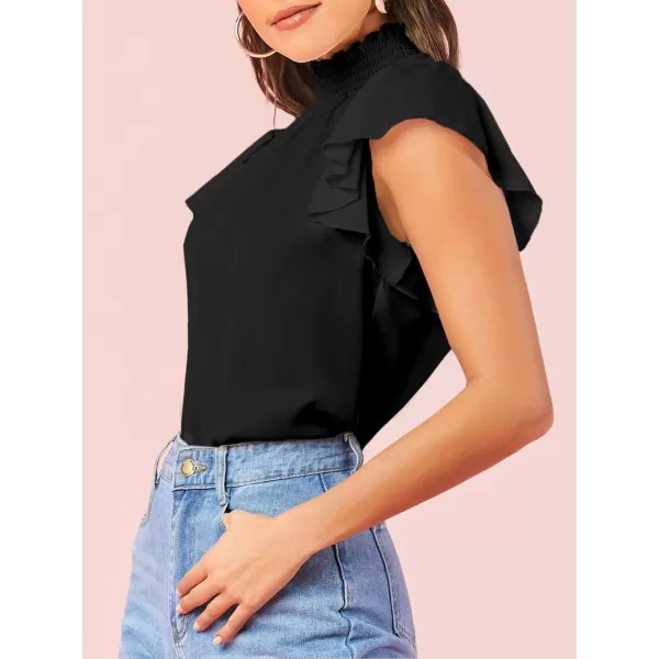 Floerns Women's Lace Splice Collar Cap Sleeve Office Blouse Tops
