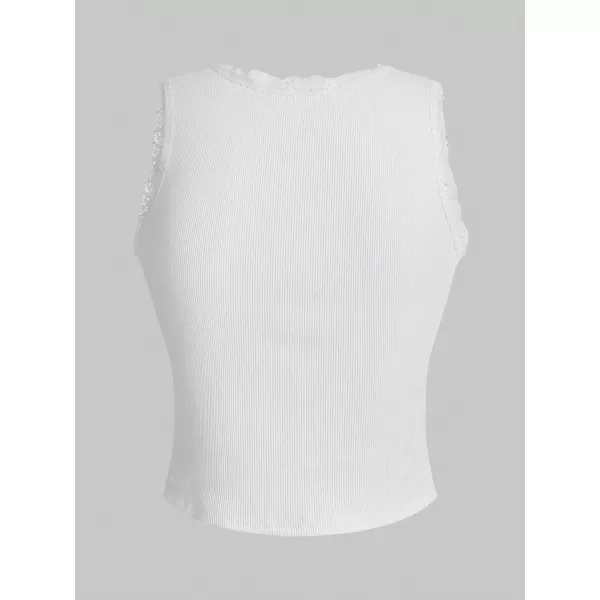 Floerns Women's Letter Print Sleeveless Lace Trim Scoop Neck Crop Tank Top