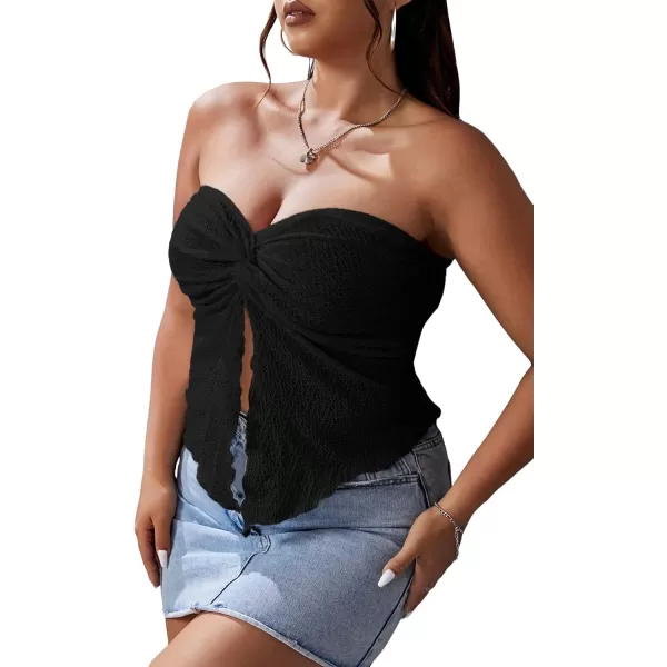 Floerns Women's Plus Twist Split Hem Strapless Sleeveless Asymmetrical Tube Tops