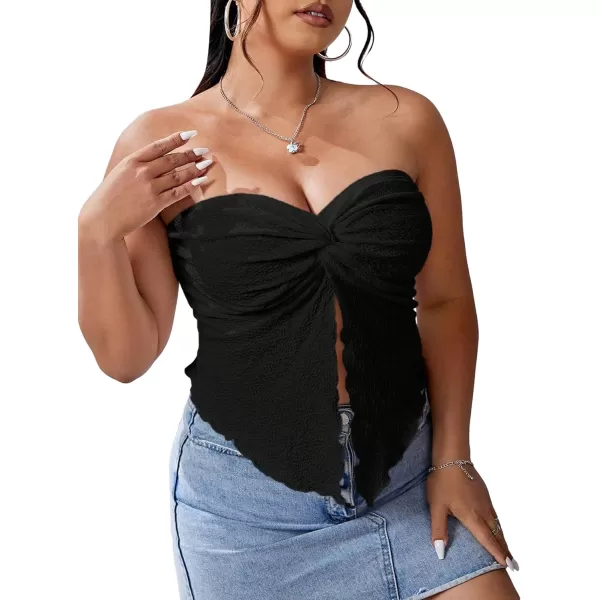 Floerns Women's Plus Twist Split Hem Strapless Sleeveless Asymmetrical Tube Tops
