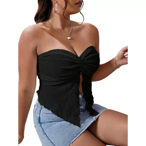 Floerns Women's Plus Twist Split Hem Strapless Sleeveless Asymmetrical Tube Tops