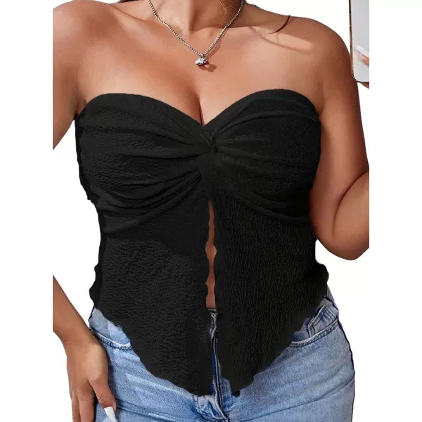 Floerns Women's Plus Twist Split Hem Strapless Sleeveless Asymmetrical Tube Tops